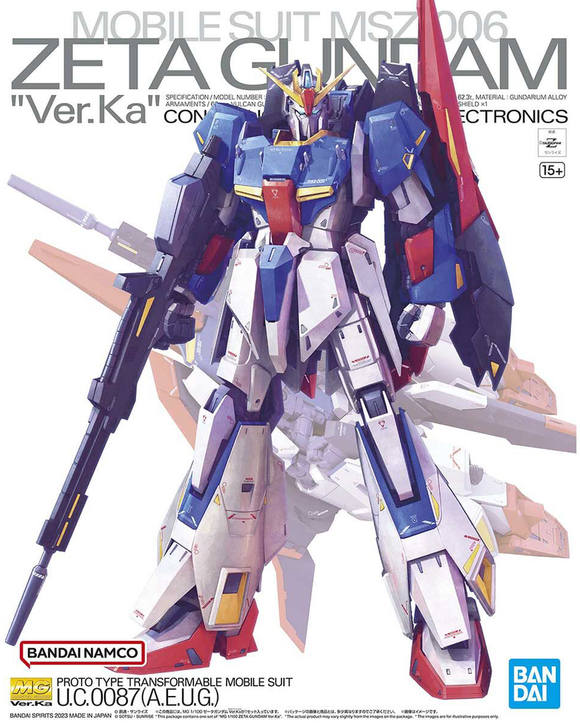 Front view of 1/100 MG Zeta Gundam Ver.Ka model kit