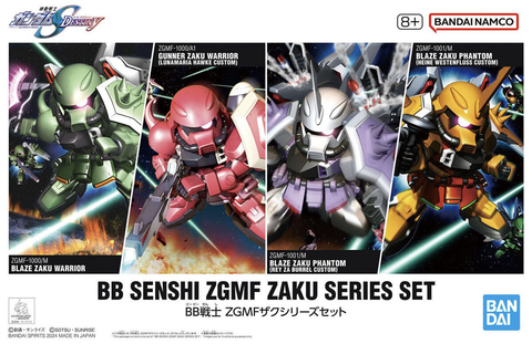 Front view of BB Senshi ZGMF Zaku Series Set