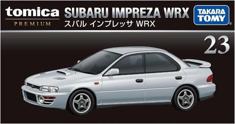 Side view of Tomica Premium Subaru Impreza WRX diecast model