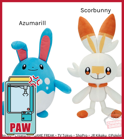 🕹️Paw Game -  Pokemon Mofugutto Plush ~ Azumarill vs Scorbunny