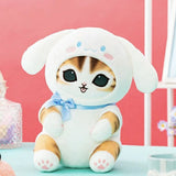 Mofusand x Sanrio Characters Big Plush Toy featuring an adorable Mofusand cat dressed as Cinnamoroll. Soft 16-inch collectible plush perfect for Sanrio fans, collectors, and cuddling.