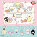 Official Capybara × Sanrio Characters Plush Mascot Vol. 1 collection featuring adorable plush mascots of Pompompurin, My Melody, Ahiru no Pekkle, Little Twin Stars (Kiki & Lala), and Badtz-Maru in a cute Capybara collaboration. 