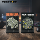 Free Fire Bermuda and NexTerra Map Jigsaw Puzzle Set featuring two detailed game maps in black rectangular frames.