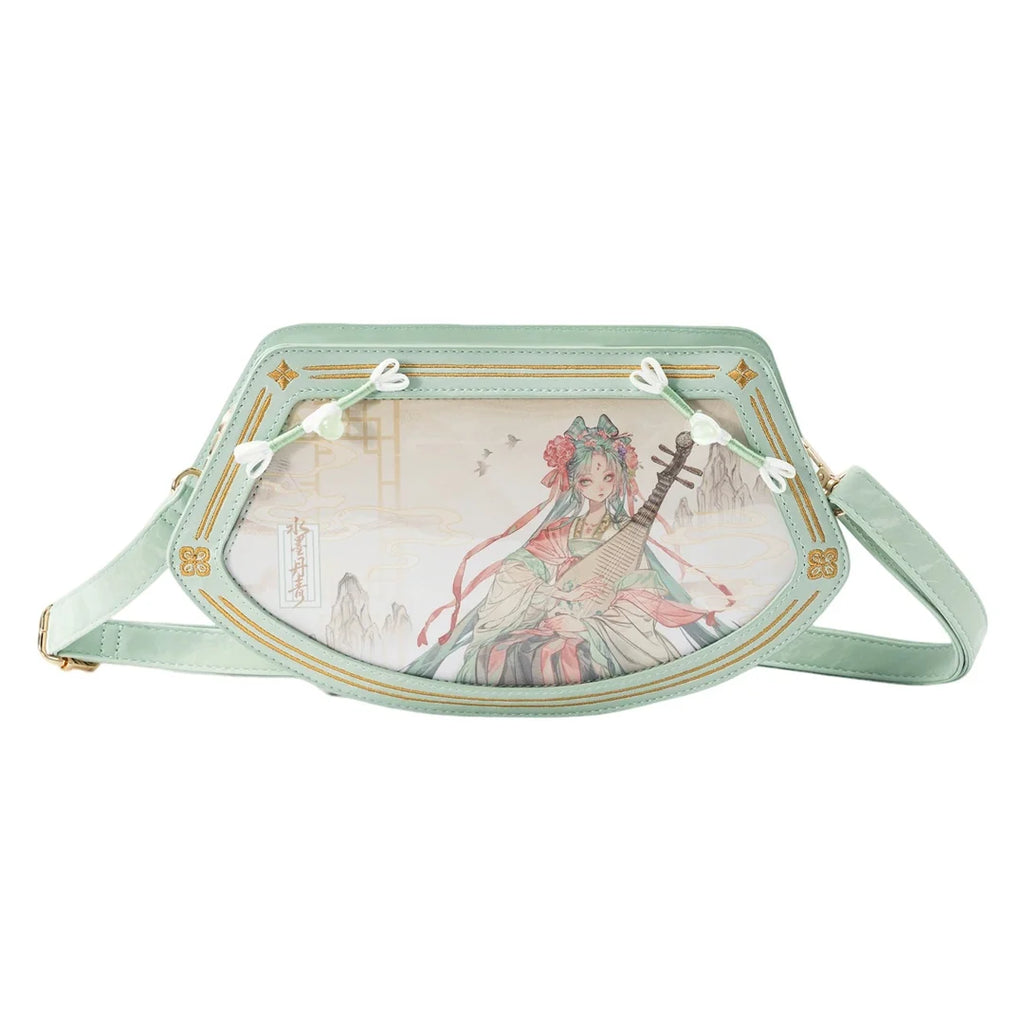 Hatsune Miku Moeyu Ink Wash Painting Series tote bag featuring artistic ink wash-inspired design with handheld, shoulder, and crossbody carrying options.