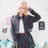 Moeyu Hatsune Miku Millennium Ice Candy cropped autumn jacket for women featuring a stylish turn-down collar and short, youthful design.