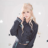Moeyu Hatsune Miku Millennium Ice Candy cropped autumn jacket for women featuring a stylish turn-down collar and short, youthful design.
