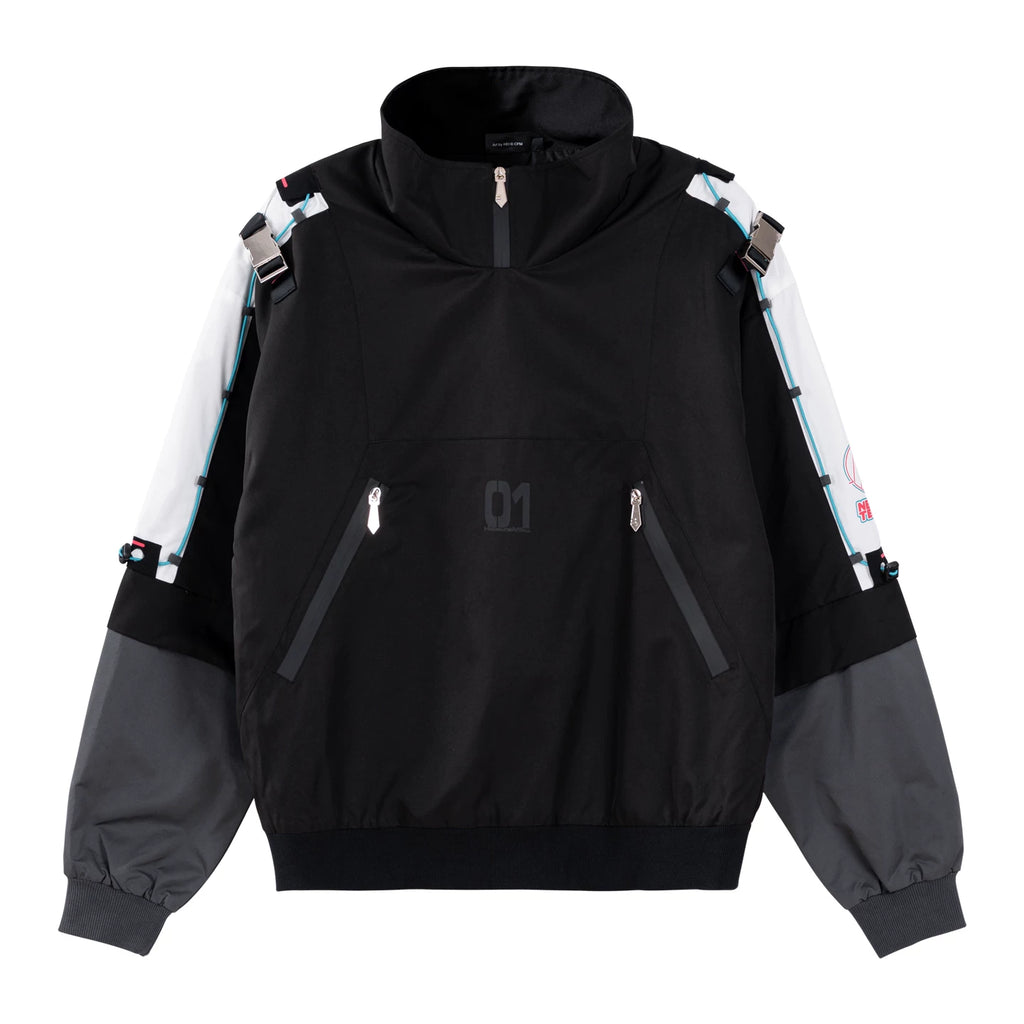Moeyu Hatsune Miku Neon Electronic Music Series autumn faux two-piece hoodie featuring a layered sleeve design and unisex casual style.