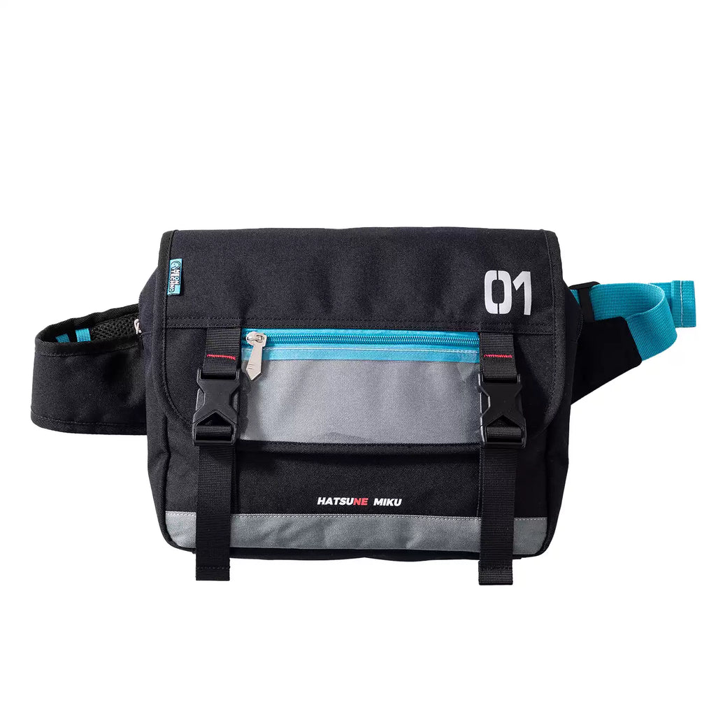 Moeyu Hatsune Miku Neon Electronic Music techwear messenger bag designed to be worn as a crossbody or shoulder bag for casual commuting and everyday use.