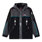 Moeyu Hatsune Miku Neon Electronic Music techwear windbreaker jacket featuring a hooded design and futuristic casual style for men.