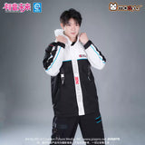 Moeyu Hatsune Miku Neon Electronic Music techwear windbreaker jacket featuring a hooded design and futuristic casual style for men.