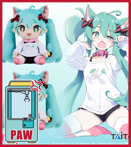 🕹️Paw Game - Hatsune Miku Original Plush Toy - Cat Ear T-Shirt Ver.