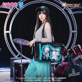 Hatsune Miku Moeyu Rock Future large capacity tote bag with shoulder and crossbody carrying options, featuring a Vocaloid-inspired anime design.