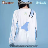 Moeyu Luo Tianyi Innovation Trace collaboration loose-fit color-block sweatshirt with printed and embroidered anime-inspired details.
