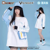Moeyu Luo Tianyi Innovation Trace collaboration loose-fit color-block sweatshirt with printed and embroidered anime-inspired details.