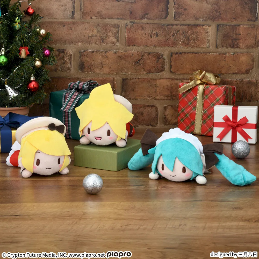 Hatsune Miku Christmas Series Fuwapuchi Lying Down Stuffed Toy - Hatsune Miku, Kagamine Rin, Kagamine Len (6 Inches)