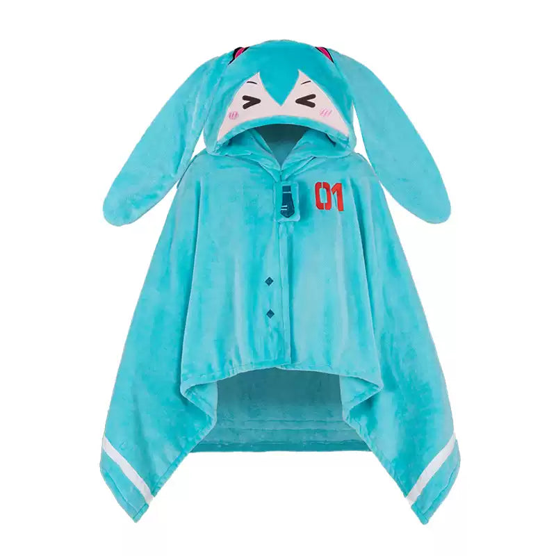 Hatsune Miku Moeyu multi-functional hooded plush blanket, soft winter shoulder wrap for cozy use