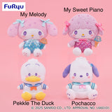 Sanrio Characters My Melody Ichigo Shimbun No. 653 Plushies - My Melody, My Sweet Piano, Pekkle the Duck and Pochacco (8 Inches)
