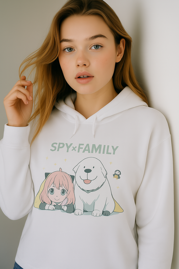 Apparel SPY x FAMILY Anya & Bond Character Hoodie – White Pullover Sweatshirts