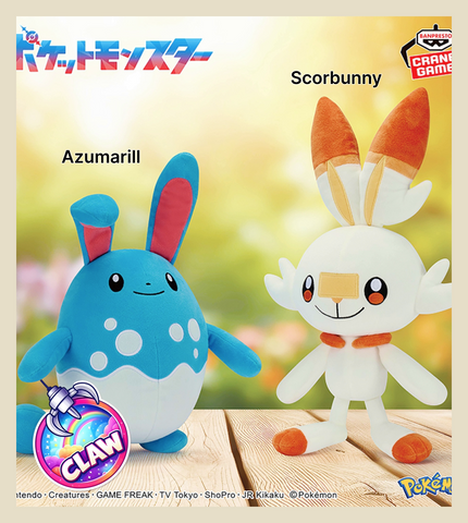 🕹️Paw Game - Pokémon Mofugutto Plush Azumarill & Scorbunny