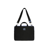Black briefcase with a strap on a white background