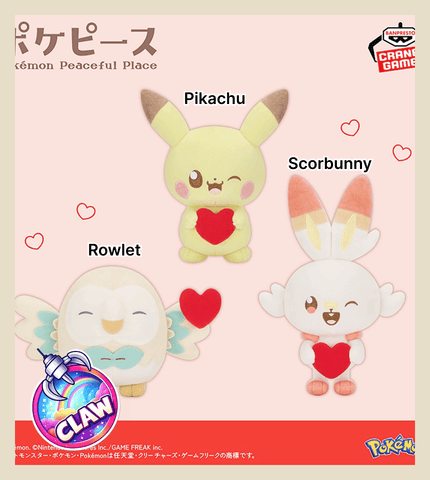 Paw Machine 🕹️Paw Game -  PokePeace Plush Toys Mellow Heart Pikachu, Rowlet, Scorbunny