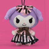 Plush My Melody & Kuromi Lovely Stripe Ribbon Mascot - My Melody, Kuromi Black and Kuromi Purple (4.3 Inches)
