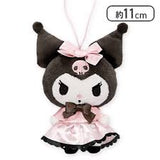 Plush My Melody & Kuromi Lovely Stripe Ribbon Mascot - My Melody, Kuromi Black and Kuromi Purple (4.3 Inches)