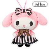 Plush My Melody & Kuromi Lovely Stripe Ribbon Mascot - My Melody, Kuromi Black and Kuromi Purple (4.3 Inches)