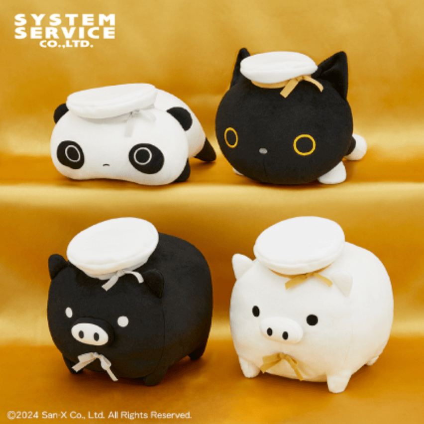 Plush San-X All Stars Sparkling Ribbon Hat Plush Toy Big - Tarepanda, Socks Cat, Monochrome Boo Black and Monochrome Boo White (10 Inches)