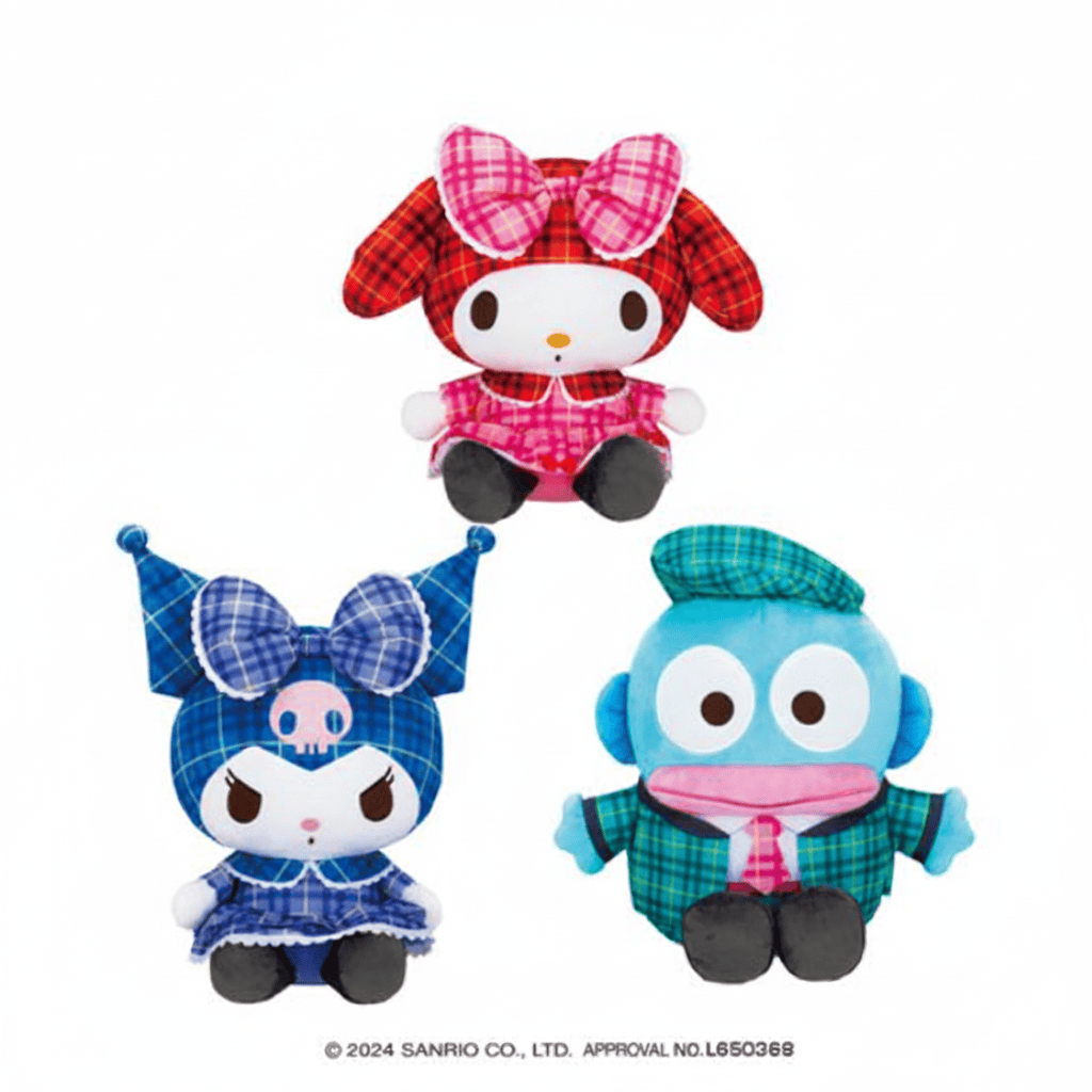 Plush Sanrio Characters Check X Check Doll Big Type 2 - My Melody, Hangyodon and Kuromi (11 Inches)