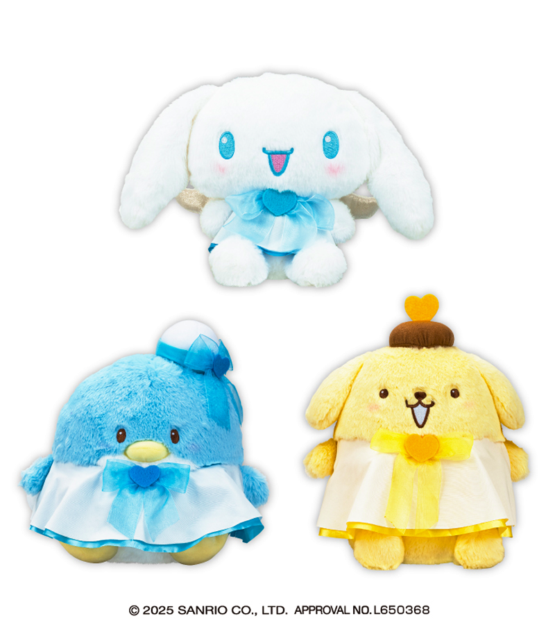 Plush Sanrio Characters Fluffy Ribbon Angel Doll 2 - Pompompurin, Cinnamoroll, Tuxedo Sam (10 Inches)